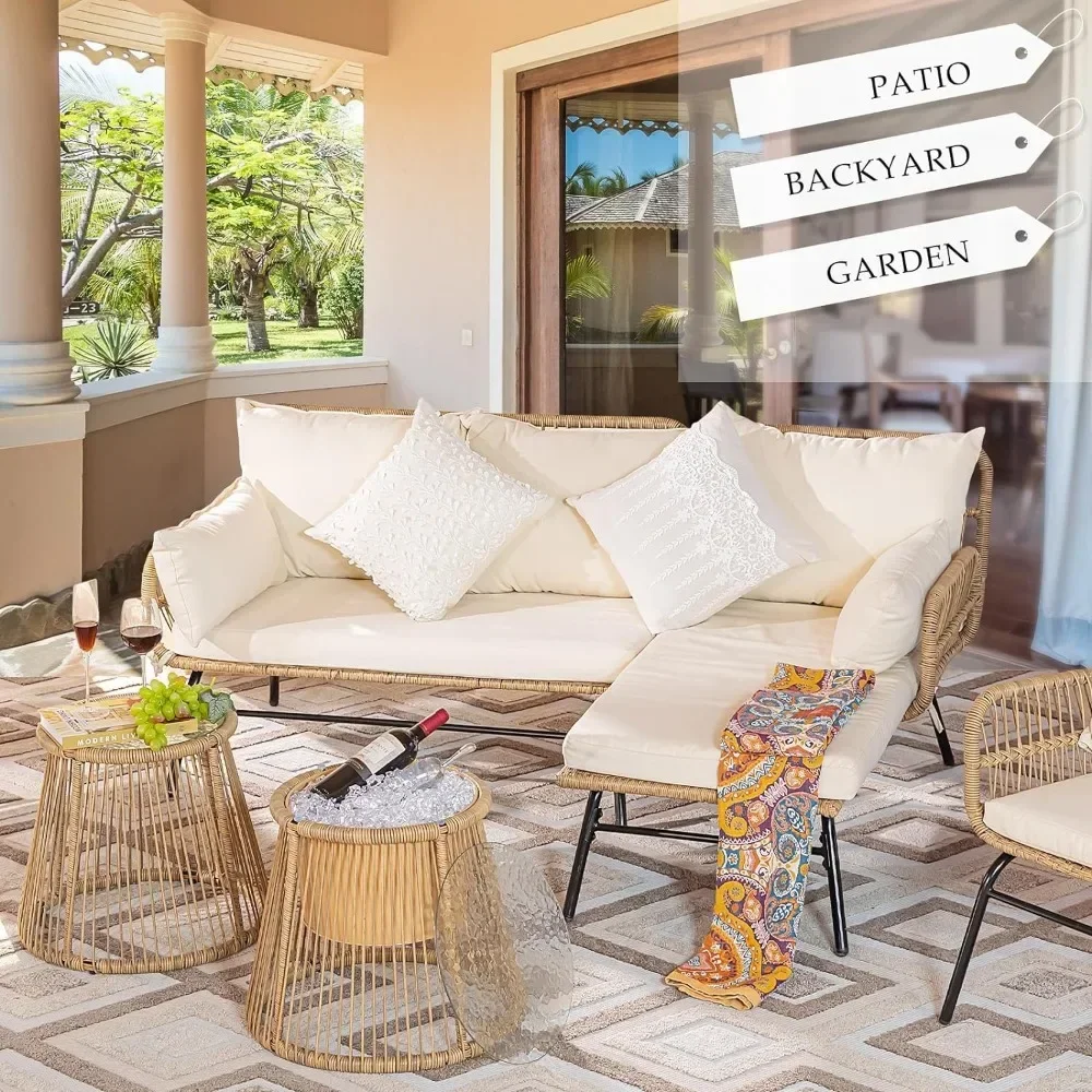 Outdoor Furniture L Shape - Set Furnitur Teras Luar Ruangan Boho