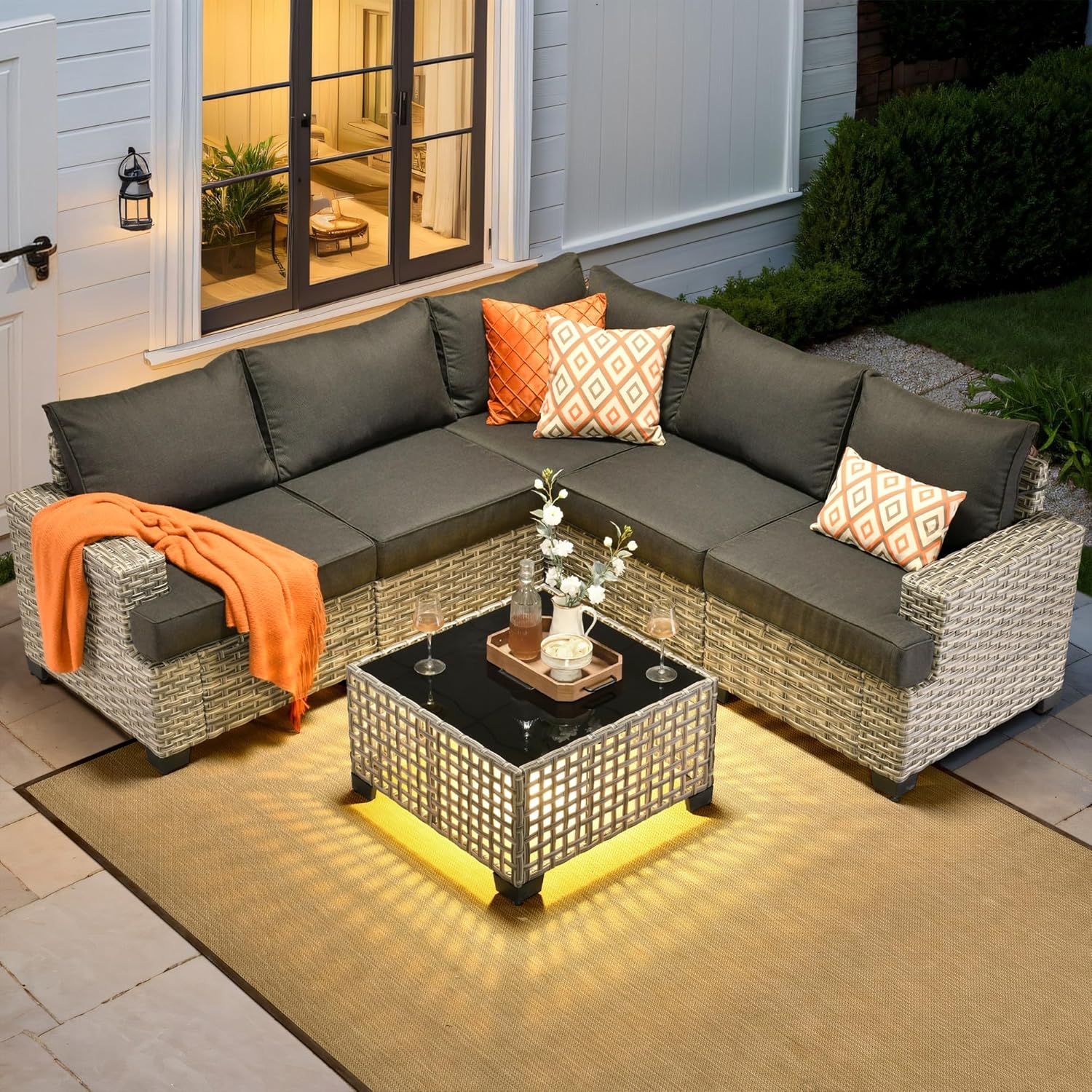 Outdoor Furniture L Shape - Set Furnitur Patio Luar Ruangan, 6
