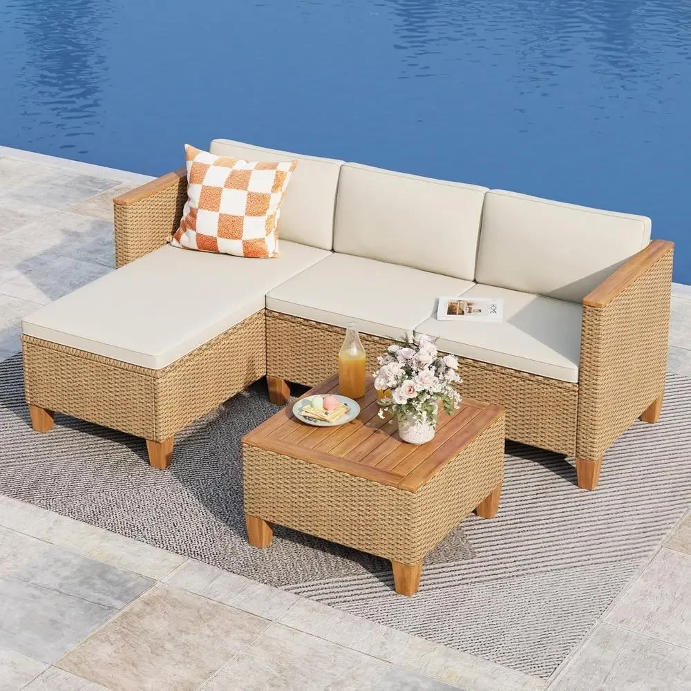 Outdoor Furniture L Shape - Set Furnitur Teras Luar Ruangan 3-Potong:
