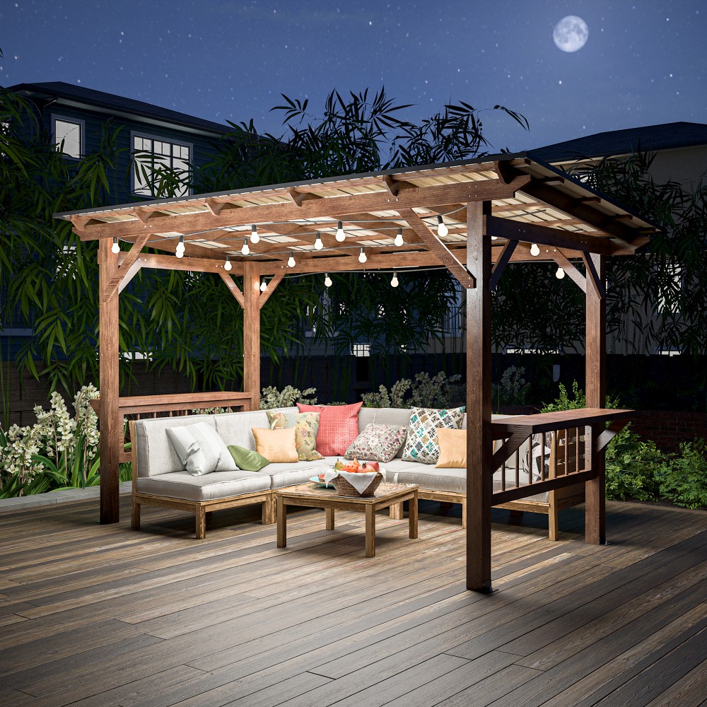 Outdoor Furniture Gazebo - Pergola Kayu Modern 13' x 6.5'
