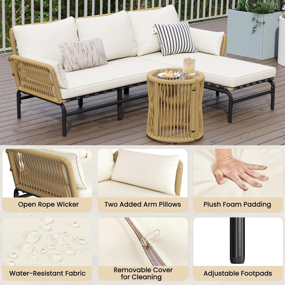 3 Buah Set Furnitur Teras Luar - Outdoor Furniture L Shape ulasan dan harga