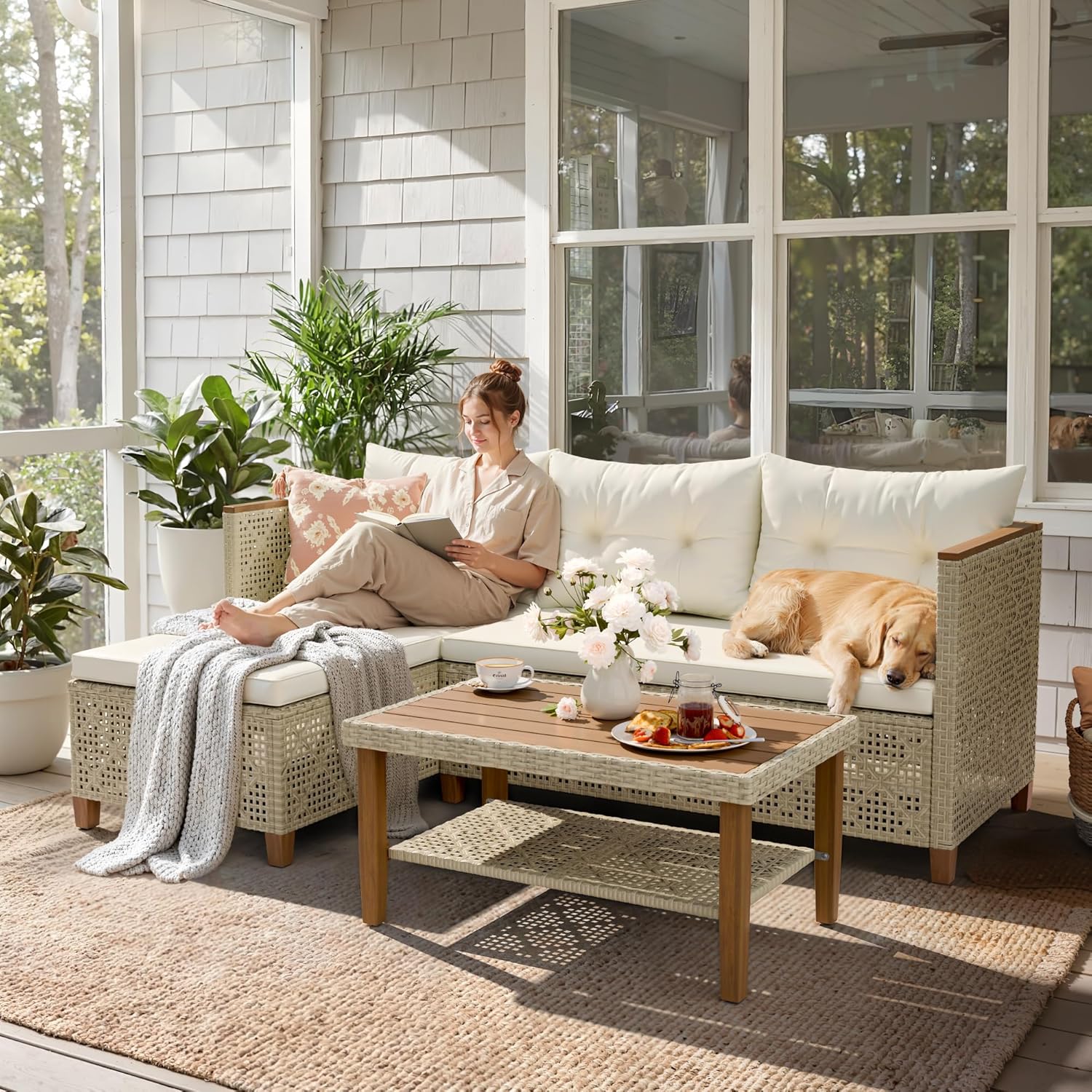 Set Sofa Modular PE Wicker Ben - Outdoor Furniture L Shape ulasan dan harga