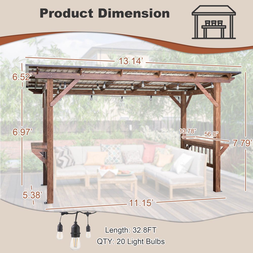 Pergola Kayu Modern 13' x 6.5' - Outdoor Furniture Gazebo ulasan dan harga